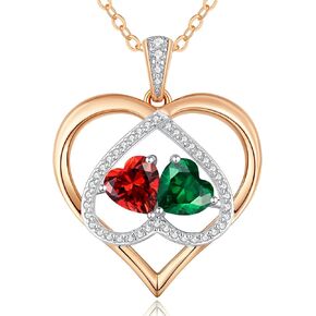CDE Rose Gold Double Birthstone Necklace for Women, Personalized Pendant Jewelry Mothers Day Birthday Gift for Mom Wife