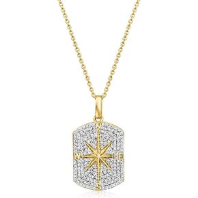 Ross-Simons 0.50 ct. t.w. Diamond Compass Dog Tag Pendant Necklace in 18kt Gold Over Sterling