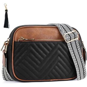 Fashion Crossbody Bags for Women Vegan Leather Quilted Crossbody Purses Shoulder Bag with Wide Strap