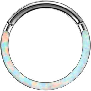 Jewseen G23 Solid Titanium Hinged Segment Hoop Rings White Opal Daith Earring Hoop 16G Tragus Helix Rings Cartilage Piercing Septum Clicker Body Jewelry