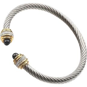Twisted Cable Cuff Bracelets for Women Mixed Metal Adjustable Bangle