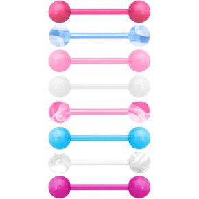 Acrylic Tongue Barbells Rings Candy Color Tongue Piercing Jewelry 14G Plastic Nipple Ring Colorful Tongue Bars for Women Men