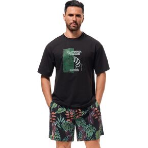 MONTVOO Men's 2 Piece Outfits Hawaiian Graphic Tees Short Sets Summer Athletic Running Vacation Track Suit