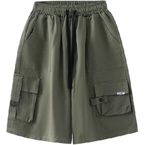 Linsennia Cargo Shorts for Women High Waisted Cotton Baggy Y2k Summer Bermuda Shorts Knee Length Casual Streetwear Harajuku in Kuwait