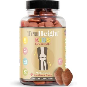 TruHeight Kids Bone Growth Gummies (Strawberry, Ages 2+) All Natural Kids & Toddler Vitamins - Vitamin D, Calcium, K2, Magnesium Multivitamin - Natural Growth & Development, Builds Strong Bones, Vegan
