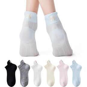 Mottee & Zconia Women's Cankle Socks Cute Cotton Bow Pattern Mesh Thin Athletic Low Cut Tab Socks 6Pack Size 5-9
