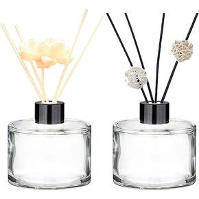 2PCS 50 ml/1.7oz Empty Glass Essential Oils Diffuser Bottles with Black Caps Clear Fragrance Reed Diffuser Accessories DIY Replacement Fragrance Container(excluding diffused Cane)