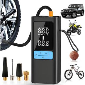 Tire Inflator Portable Air Compressor – 150 PSI Aluminum Body with Dual Power (Cordless & 12V), Auto Shut-Off, LED Display, USB-C Rechargeable for Car, Bike, Motorcycle Tires & Sports Balls