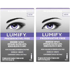 LUMIFY Redness Reliever Preservative Free Eye Drops, 20 Single Use Vials (Pack of 2)