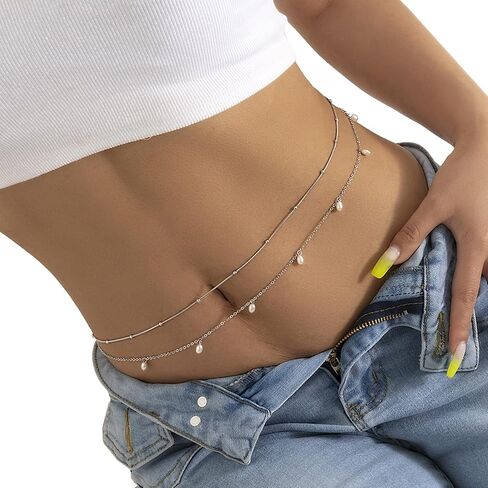 2pcs صيف سلسلة من الخصر المزيج المعدنية البيكيني متعددة الطبقات الخصر البطن سلسلة مثير الشاطئ حبات الجسم بؤلؤة سلسلة الخصر البسيطة للنساء in Kuwait