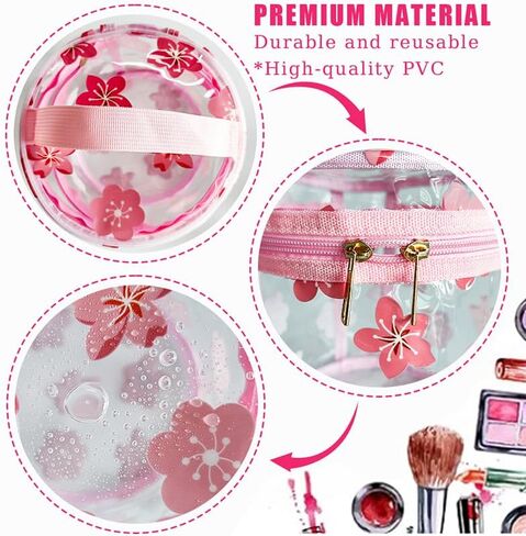 Printed Flowers Clear Cylinder Travel Makeup Bag,Portable Waterproof Pouch with Handle Ideal for Women and Girl (D2064-3) in Saudi Arabia