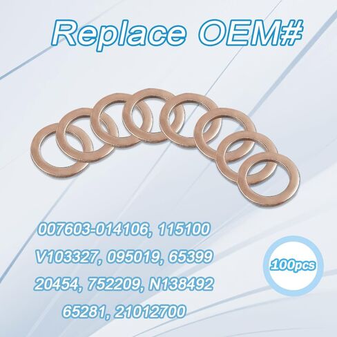 100PCS AD07603014106 14mm Oil Drain Plug Gasket Copper Crush Washer Oil Drain Plug Compatible with Mercedes Benz Models Replace 007603-014106 115100 V103327 095019 65399 in Saudi Arabia