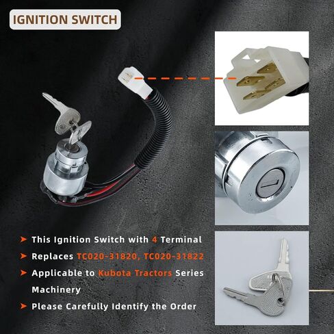 TC020-31820 Ignition Switch with Key for Kubota L2050 L2250 L2350 L2500 L2501 L2550 L2600 L2800 L3000 L2850 L3200 L3400 L3700 L3800 L4300 L4400 MX4700 MX5000 MX5100 Replace TC020-31822 in Saudi Arabia