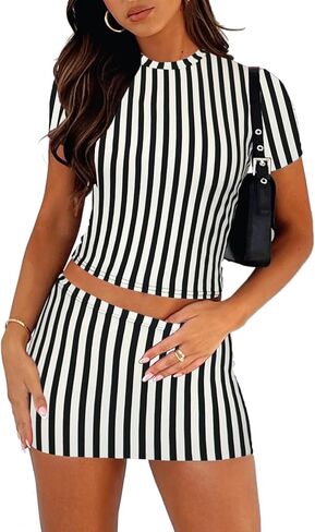 Women's Two Piece Skirt Set - Summer Casual High Waisted Y2K Mini Bodycon Pencil Skirts and Crop Tops Outfits in Kuwait
