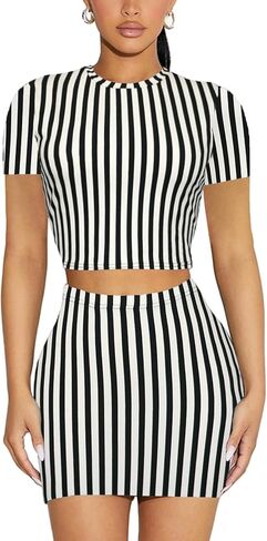 Women's Two Piece Skirt Set - Summer Casual High Waisted Y2K Mini Bodycon Pencil Skirts and Crop Tops Outfits in Kuwait