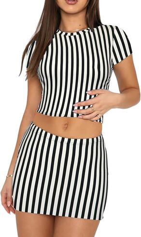 Women's Two Piece Skirt Set - Summer Casual High Waisted Y2K Mini Bodycon Pencil Skirts and Crop Tops Outfits in Kuwait