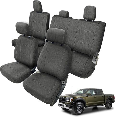 Front and Rear Seat Cover Compatible with 2015-2025 Ford F-150 2017-2025 F250/F350/F450 Crew Cab, Heavy Duty Cationic Linen Fabric Seat Protector, Charcoal in Kuwait