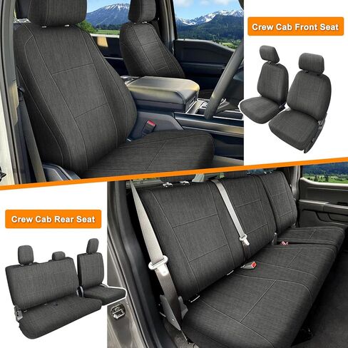 Front and Rear Seat Cover Compatible with 2015-2025 Ford F-150 2017-2025 F250/F350/F450 Crew Cab, Heavy Duty Cationic Linen Fabric Seat Protector, Charcoal in Kuwait