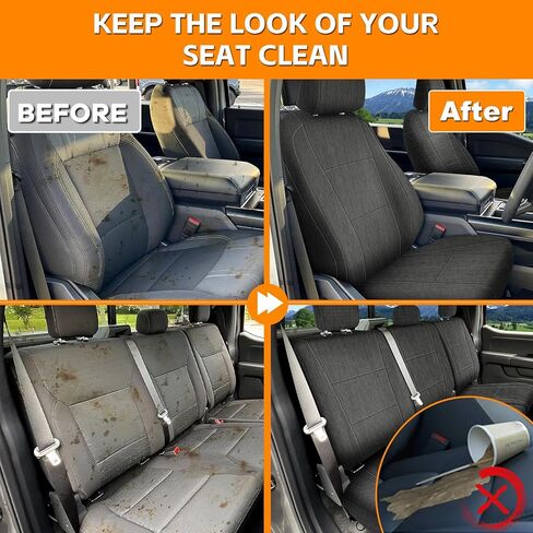 Front and Rear Seat Cover Compatible with 2015-2025 Ford F-150 2017-2025 F250/F350/F450 Crew Cab, Heavy Duty Cationic Linen Fabric Seat Protector, Charcoal in Kuwait