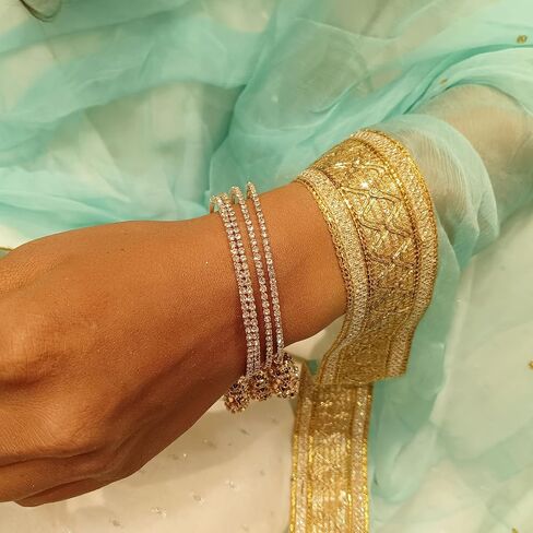 Efulgenz Bangles for Women Indian Jewelry Indian Bollywood Traditional Rhinestone Crystal Wedding Jhumka Tassel Bracelet Bangle Set Jewelry Indian Bangles Sets for Women in Saudi Arabia