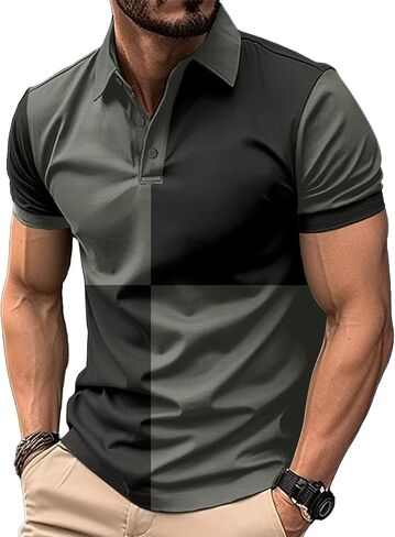 DEEX Men's Polo Shirts Short Sleeve 2025 Casual Polo T Shirt Color Block Slim Fit Summer Collared Golf Shirts in Saudi Arabia