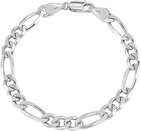 Charmsy Solid 925 Sterling Silver Figaro Link Chain Bracelet | Italian 4mm Diamond-Cut Figaro Chain Bracelet for Women Men (7, 7.5, 8, 8.5, 9 Inches), Made in Italy in Saudi Arabia