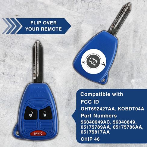 KeylessOption Key Fob for 2004 2005 2006 2007 2008 2009 2010 2011 2012 2013 2014 2015 2016 2017 Chrysler 300 Dodge Charger Jeep Cherokee Remote, 3-Button OHT692427AA, Programming Guide Included in Kuwait