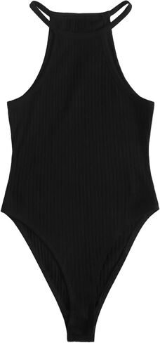 Milumia Women Sleeveless Halter Neck Bodysuit Ribbed Knit Basic Tank Tops in Saudi Arabia