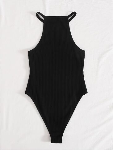 Milumia Women Sleeveless Halter Neck Bodysuit Ribbed Knit Basic Tank Tops in Saudi Arabia