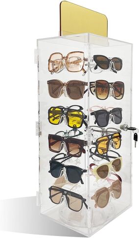 Upgrade Lockable Sunglasses Organizer, Acrylic Sunglass Display Stand With Mirror for 24 Pairs of Glasses in Saudi Arabia