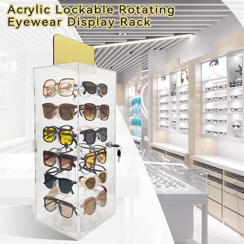 Upgrade Lockable Sunglasses Organizer, Acrylic Sunglass Display Stand With Mirror for 24 Pairs of Glasses in Saudi Arabia