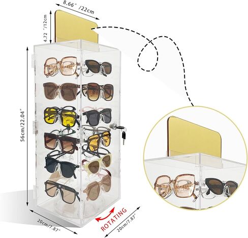 Upgrade Lockable Sunglasses Organizer, Acrylic Sunglass Display Stand With Mirror for 24 Pairs of Glasses in Saudi Arabia