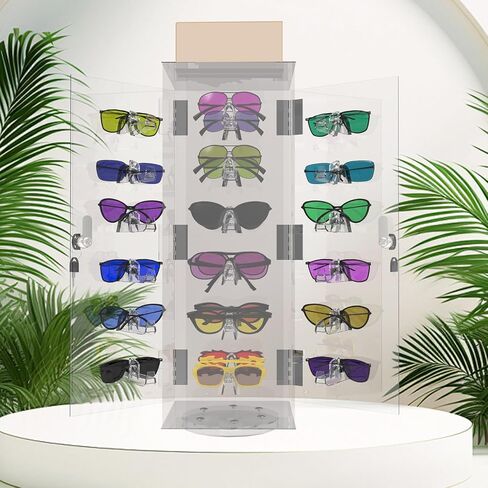 Upgrade Lockable Sunglasses Organizer, Acrylic Sunglass Display Stand With Mirror for 24 Pairs of Glasses in Saudi Arabia