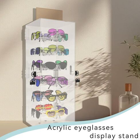 Upgrade Lockable Sunglasses Organizer, Acrylic Sunglass Display Stand With Mirror for 24 Pairs of Glasses in Saudi Arabia