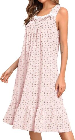 SWOMOG Womens Nightgowns Sleeveless Night Gown Victorian Nightdress House Dress with Pockets Ruffle Button Sleepshirt S-XXXL in Saudi Arabia