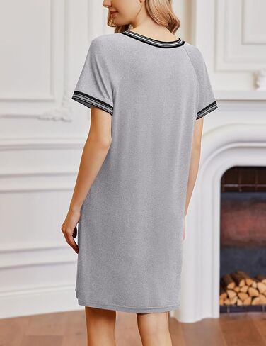 Ekouaer Womens Nightgown Short Sleeve Sleepshirt V Neck Sleepdress Casual Nightshirt Sleepwear Loungewear S-XXXL in Saudi Arabia