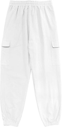 Men's Cargo Sweatpants Drawstring Joggers Relaxed Fit Stretch Linen Cotton Casual Pants with Pockets in Saudi Arabia