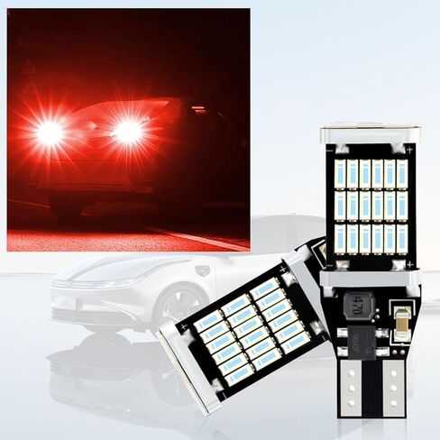 4 PCS CAR T15 LED LED LED HERLOW LIGHTS ، 6500K 4014 45SMD Chipsets Lights-Up-Up Flights ، 800lm 360 ° High Brightness Canbus Light Backup ، استبدال ضوء الفرامل العالمي لشاحنات السيارات (أحمر) in Kuwait