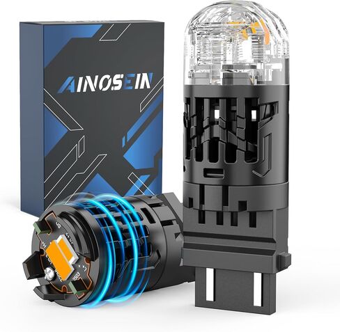 3157 AMBER LED LED LED LID Signal Pack 2-30W طاقة عالية السطوع المزدوج ، فلاش مضاد للمقاوم المدمج ، تبريد 12000 دورة في الدقيقة ، 7535/1860 رقائق (3156 3057 4057 متوافق) in Kuwait