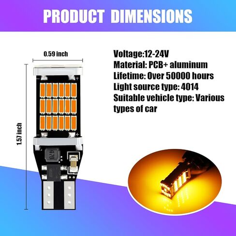 4 PCS CAR T15 LED LED LED HERLOW LIGHTS ، 6500K 4014 45SMD Chipsets Lights-Up-Up Flights ، 800lm 360 ° High Brightness Canbus Light Backup ، استبدال ضوء الفرامل العالمي لشاحنات السيارات (أحمر) in Kuwait