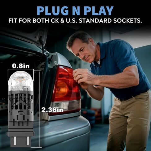 3157 AMBER LED LED LED LID Signal Pack 2-30W طاقة عالية السطوع المزدوج ، فلاش مضاد للمقاوم المدمج ، تبريد 12000 دورة في الدقيقة ، 7535/1860 رقائق (3156 3057 4057 متوافق) in Kuwait