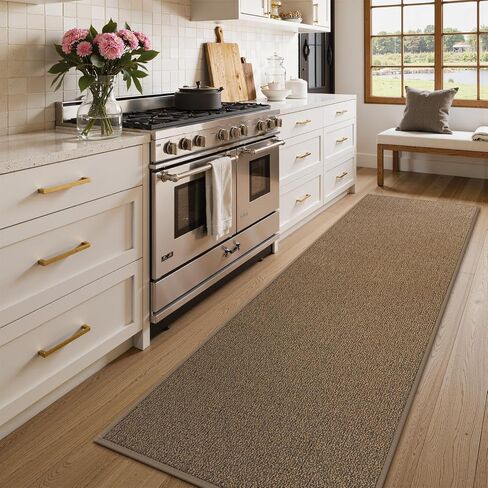 LIVEBOX Washable Runner Rug 2x6, Non-Slip Farmhouse Kitchen Rug Runner, Low Pile Easy Jute Runner Rug for Hallway, Natural Boho Entryway Runner Rug Woven Throw Carpet for Bedroom Laundry, Natural/Tan in Saudi Arabia