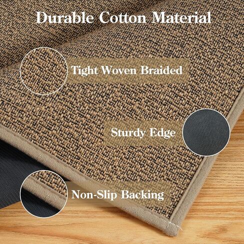 LIVEBOX Washable Runner Rug 2x6, Non-Slip Farmhouse Kitchen Rug Runner, Low Pile Easy Jute Runner Rug for Hallway, Natural Boho Entryway Runner Rug Woven Throw Carpet for Bedroom Laundry, Natural/Tan in Saudi Arabia