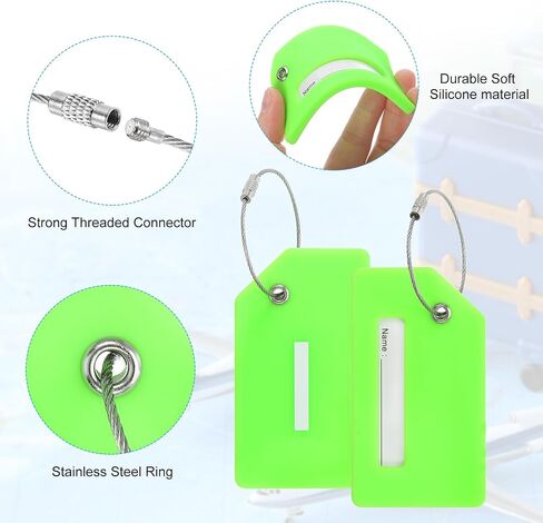 PATIKIL Initial Luggage Tags, 8 Pcs Silicone Suitcase Tag Identifier ID Card Holder Unique Luggage Name Tags with Stainless Steel Loop, Letter I, Green in Kuwait