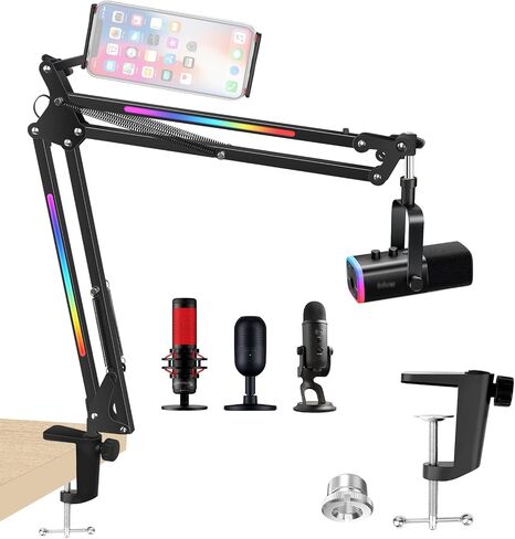 YOUSHARES Mic Arm Boom Arm - ذراع ميكروفون لـ NT USB/USB+ / USB Mini/XCM 50، Blue Yeti، HyperX QuadCast 1/2/S/2S، Fifine AM8، Shure SM7B، Razer، ميكروفون الألعاب باستخدام 3/8 بوصة إلى محول 5/8 بوصة in Saudi Arabia