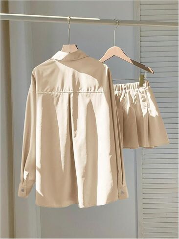 MakeMeChic Women's Two Piece Outfit Striped Button Down Shirt and Pleated Skirt Matching Set in Saudi Arabia