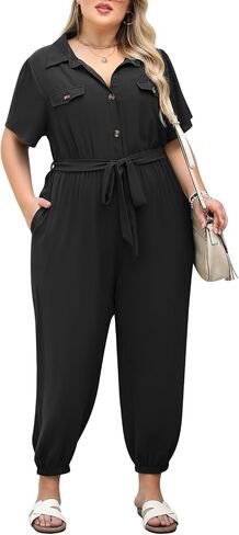 Nemidor Womens Plus Size Summer Jumpsuit Casual Dressy One Piece Outfits Long Pants Romper with Belt and Pocket 16-26 in Saudi Arabia