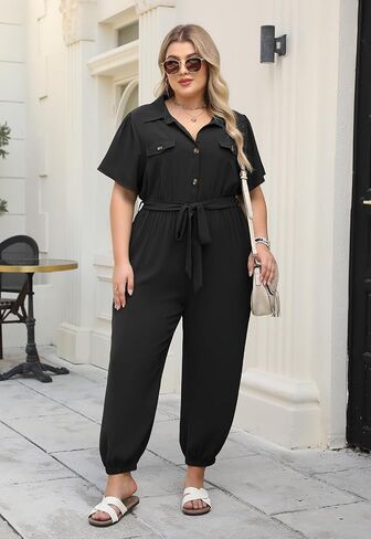 Nemidor Womens Plus Size Summer Jumpsuit Casual Dressy One Piece Outfits Long Pants Romper with Belt and Pocket 16-26 in Saudi Arabia