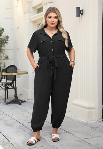 Nemidor Womens Plus Size Summer Jumpsuit Casual Dressy One Piece Outfits Long Pants Romper with Belt and Pocket 16-26 in Saudi Arabia