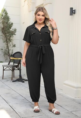 Nemidor Womens Plus Size Summer Jumpsuit Casual Dressy One Piece Outfits Long Pants Romper with Belt and Pocket 16-26 in Saudi Arabia